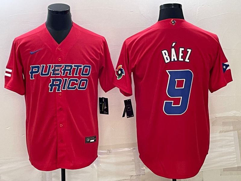 Men 2023 World Cub #9 Baez Red Nike MLB Jersey6->more jerseys->MLB Jersey
